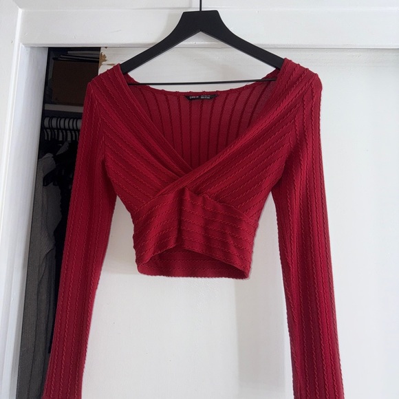 SHEIN Tops - 2/$15 SHEIN Red Ribbed Long Sleeve Knit Top
